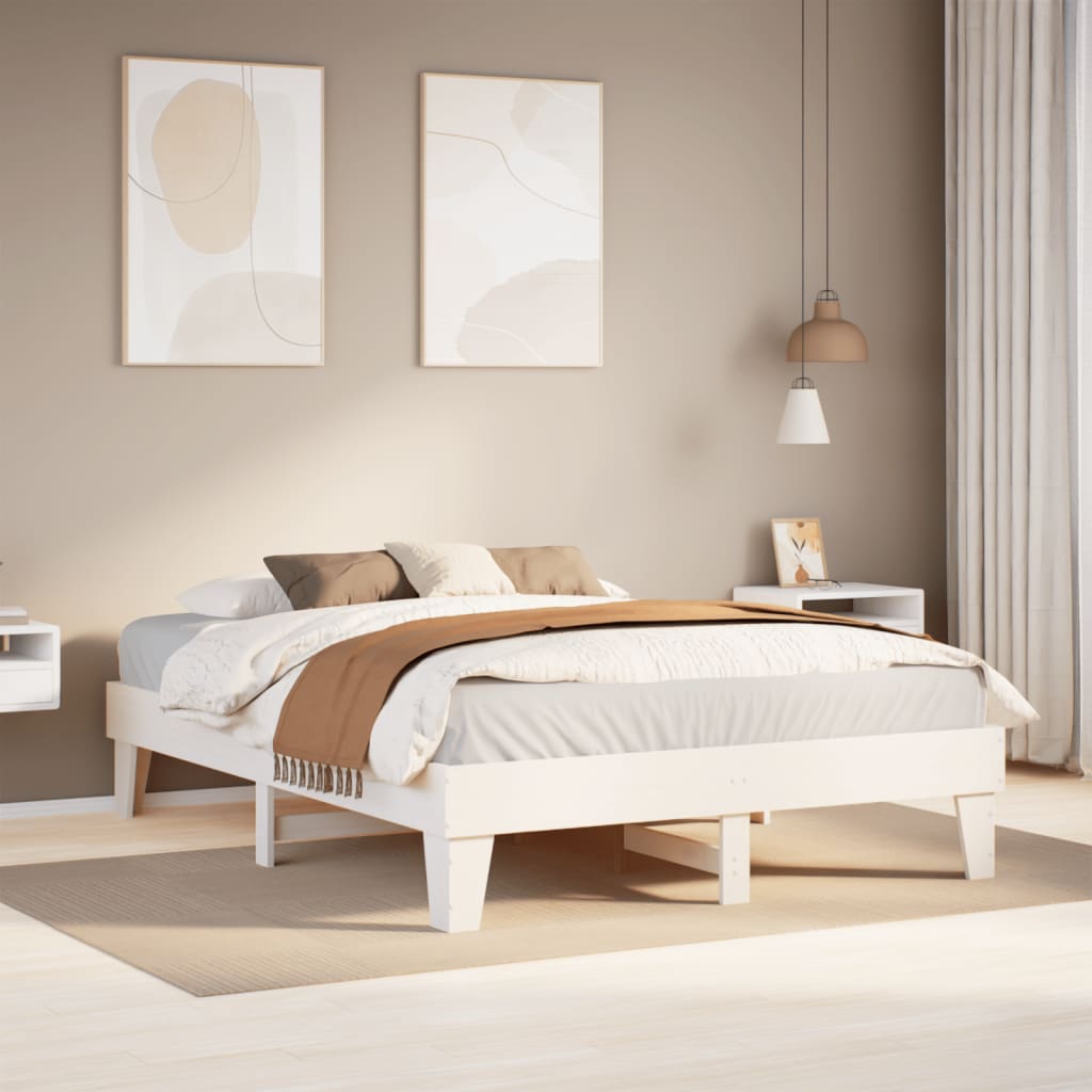 vidaXL Sängynrunko valkoinen 160x200 cm täysi mänty