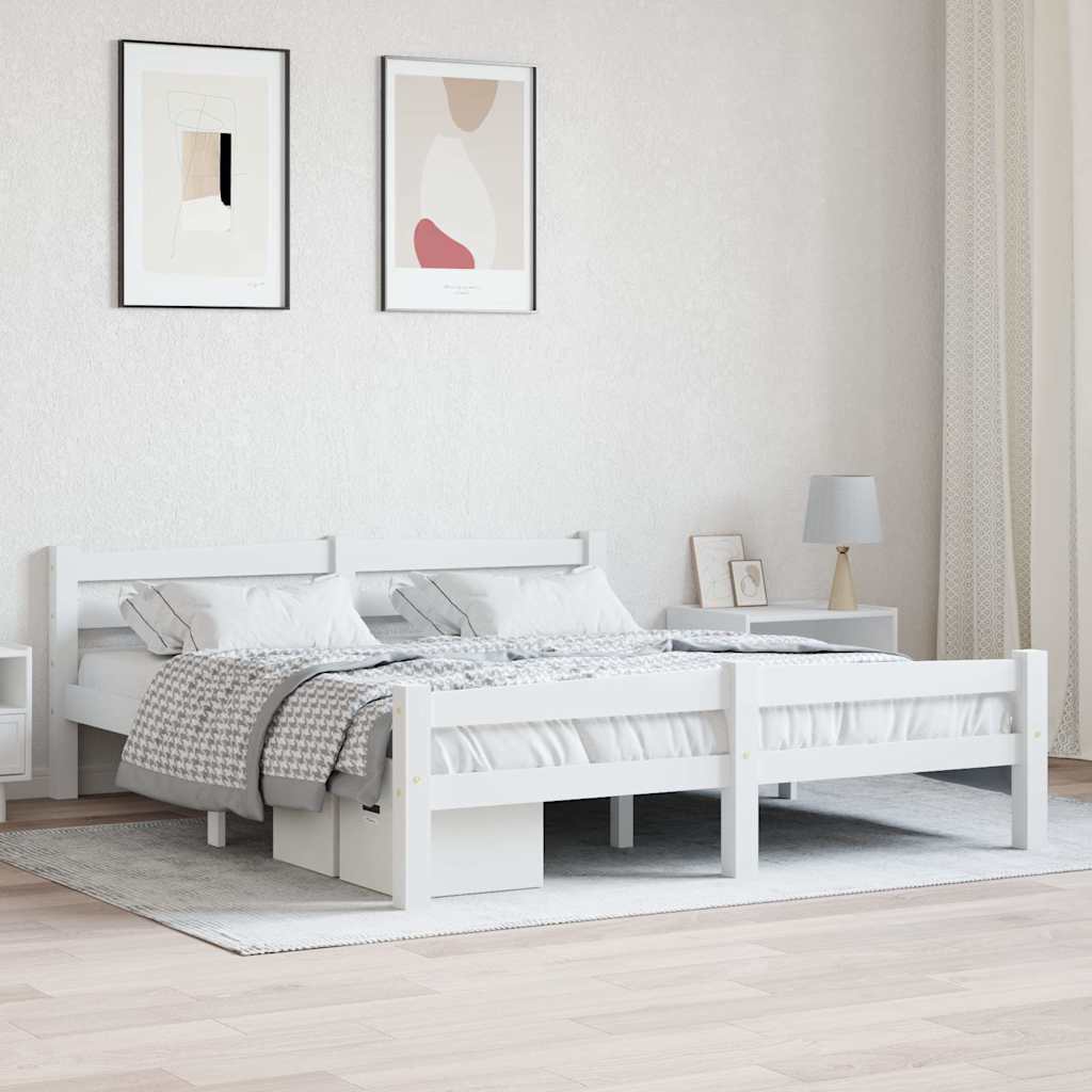vidaXL Sängynrunko täysi mänty valkoinen 160x200 cm